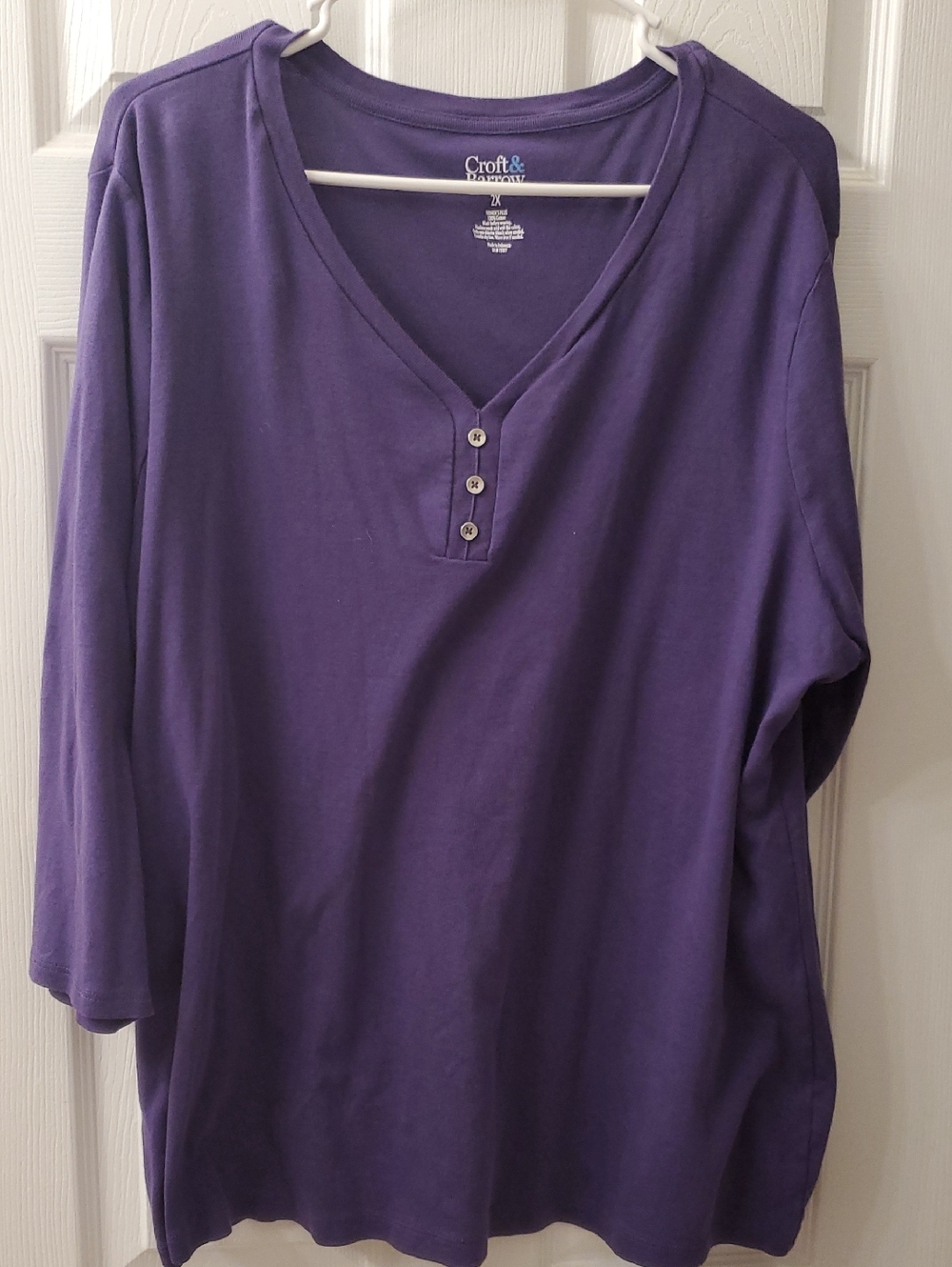 croft & barrow Purple Long-Sleeve V-Neck Henley Top